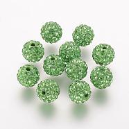 Polymer Clay Rhinestone Beads, Grade A, Round, Pave Disco Ball Beads, Peridot, 10x9.5mm, Hole: 1.5mm(RB-K050-10mm-C08)