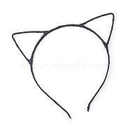 Hair Accessories Iron Kitten Hair Band Findings, with Polyester Ribbon, Cat Ears, Black, 113~124mm(OHAR-S192-01)