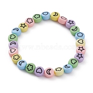 Kid Bracelets, Opaque Acrylic Enamel Beads Stretch Bracelets, Flat Round with Moon & Heart & Flower Pattern, Colorful, Inner Diameter: 2 inch(5cm)(BJEW-JB05844-01)