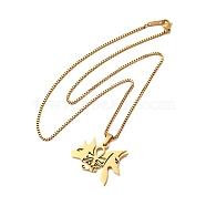 304 Stainless Steel Fox Pendants Necklaces, Box Chain Necklace with Lobster Clasps, Golden, 17-7/8 inch(45.5cm)(NJEW-M197-01G)