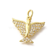 Brass Micro Pave Clear Cubic Zirconia Pendants, Bird Charms, with Jump Ring, Real 18K Gold Plated, 13.5x16.5x3.5mm, Hole: 3mm(KK-M297-04G)