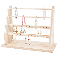 4-Tier Wood Earring Display Organizer Holder, Earring Risers with 2Pcs Flat Bars and 2Pcs Round Bars, Blanched Almond, Finished Product: 15x34x27cm, about 12pcs/set(EDIS-WH0031-05B)