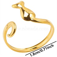 Geometric Stainless Steel Cat Open Cuff Ring for Unisex, Minimalist Adjustable Ring, Golden(XN1177-2)