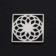 201 Stainless Steel Filigree Joiners Links, Laser Cut, Square with Flower of Life, Stainless Steel Color, 18x18x1mm(STAS-S105-T977-1)