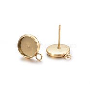 Ion Plating(IP) 304 Stainless Steel Stud Earring Settings, with Loop, Flat Round, Golden, Tray: 12mm, 17x14x2mm, Hole: 1.8mm, Pin: 0.8mm(X-STAS-H467-08G-14mm)