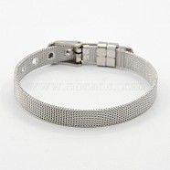 Fashionable Unisex 304 Stainless Steel Watch Band Wristband Bracelets, with Watch Band Clasps, Stainless Steel Color, 8-1/4 inch(210mm), 10x1.4mm(BJEW-F065A-01)