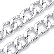 Aluminum Curb Chains, Diamond Cut Cuban Link Chains, Unwelded, Silver, 21.5x15x3.5mm(CHA-N003-28S)