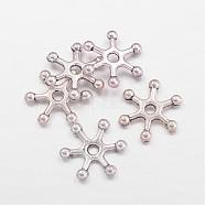 Tibetan Style Alloy Snowflake Beads, Cadmium Free & Nickel Free & Lead Free, Antique Silver, 16x14x3mm, Hole: 2mm(X-TIBEB-S006-AS-FF)