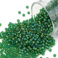 TOHO Round Seed Beads, Japanese Seed Beads, (167BF) Matte Transparent AB Peridot, 11/0, 2.2mm, Hole: 0.8mm, about 1110pcs/bottle, 10g/bottle(SEED-JPTR11-0167BF)