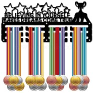 Sports Theme Iron Medal Hanger Holder Display Wall Rack, 3-Line, with Screws, Javelin, Trophy, 130x290mm, Hole: 5mm(ODIS-WH0055-203)