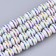 Electroplate Glass Beads Strands, Round with Stripe, Colorful, 8x7.5mm, Hole: 1.2mm, about 40pcs/strand, 11.8 inch(EGLA-S177-06A-04)