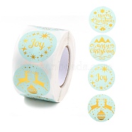 Christmas Themed Flat Round Roll Stickers, Self-Adhesive Paper Gift Tag Stickers, for Party, Decorative Presents, Pale Turquoise, Christmas Themed Pattern, 38x0.1mm, about 500pcs/roll(DIY-B045-17A)