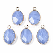 Natural Agate Pendants, with Golden Plated Brass Edge and Loop, Oval, Faceted, 23x14~15x6mm, Hole: 2mm(G-S359-336)