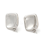 Square Brass Stud Earring Findings, with 925 Sterling Silver Pins, for Half Drilled Beads, Real Platinum Plated, 17.5x12mm, Pin: 0.8x12mm and 0.7mm(for Half Drilled Beads)(KK-M270-24P)