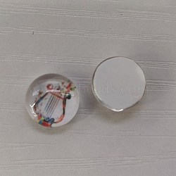 Glass Cabochons, Flat Round, Music Note Pattern, Colorful, 10x4mm, 140pcs/bag(GLAA-WH0025-31A-01)