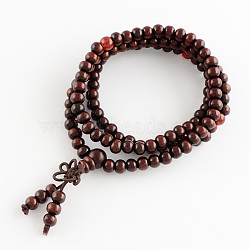 Dual-use Items, Wrap Style Buddhist Jewelry Wood Round Beaded Bracelets or Necklaces, Dark Red, 520mm; 108pcs/bracelet(BJEW-R281-58)