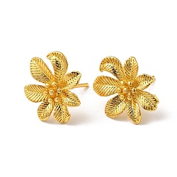 Rack Plating Brass Flower Stud Earrings for Women, Real 18K Gold Plated, 15x17mm, Pin: 0.8mm(EJEW-F288-17G)