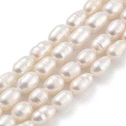 Natural Cultured Freshwater Pearl Beads Strands, Rice, Grade 4A, Snow, 4~4.5mm, Hole: 0.6mm, about 26~29pcs/strand, 6.69''(17cm)(PEAR-P062-05C)