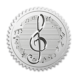 Custom Silver Foil Embossed Picture Sticker, Award Certificate Seals, Metallic Stamp Seal Stickers, Flower with Word Honor Roll, Musical Note Pattern, 5cm, 4pcs/sheet(DIY-WH0336-011)