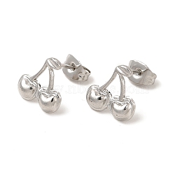 304 Stainless Steel Stud Earrings for Women, Cherry, Stainless Steel Color, 11x11mm, Pin: 0.8mm(X-EJEW-I281-40P)