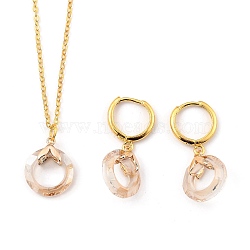 Glass Jewelry Sets, Brass Cable Chains Pendant Necklaces & Hoop Earrings, with Brass Ice Pick Pinch Bails and Huggie Hoop Earring Findings, Ring, Golden, Bisque, 18.19 inch(46.2cm), 31mm, Pin: 1mm(SJEW-JS01122-02)