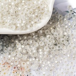 8/0 Glass Seed Beads, Frosted, Silver Lined, Round, White, 3x2mm, Hole: 0.8mm(X-SEED-Z001-C-E08)