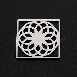 201 Stainless Steel Filigree Joiners Links, Laser Cut, Square with Flower of Life, Stainless Steel Color, 18x18x1mm(STAS-S105-T977-1)