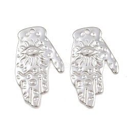304 Stainless Steel Pendants, Hamsa Hand with Evil Eye Charms, Stainless Steel Color, 43x25.5x2.5mm, Hole: 2mm(SA-CBAB51A-11P)