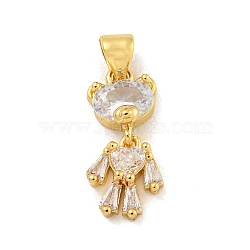 Bear Rack Plating Brass Micro Pave Cubic Zirconia Pendants, Cadmium Free & Lead Free, Long-Lasting Plated, Real 18K Gold Plated, 18x8x4mm, Hole: 5x3.5mm(KK-G513-18G)