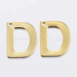 304 Stainless Steel Charms, Letter.D, Real 18K Gold Plated, 11x9x0.8mm, Hole: 1mm(X-STAS-P141-D)