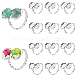 14Pcs 304 Stainless Steel Open Cuff Ring Findings, Pad Ring Setting, Flat Round, Stainless Steel Color, Inner Diameter: 17mm, tray: 10mm.(FIND-PH0002-56B)