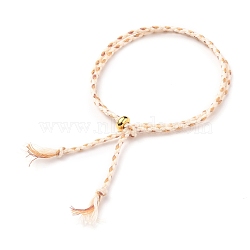 Cotton Braided Cord Bracelets, Multi-Strand Bracelets, with Rondelle Golden Plated Brass Beads, Colorful, Single Length: 9-5/8 inch(24.5cm), Total Length: 19-1/4 inch(49cm)(BJEW-JB05694-05)