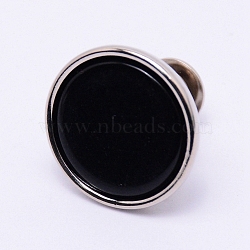Alloy Button Pins for Jeans, with Resin, Garment Accessories, Flat Round, Black, 16x15mm, Pin: 1.2mm, Hole: 1.2mm(PJ-TAC0003-01P-04)