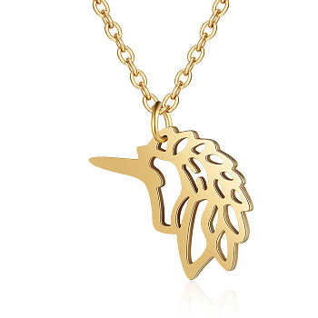 201 Stainless Steel Pendant Necklaces, with Cable Chains, Unicorn, Golden, 17.7 inch(45cm), 1.5mm, Unicorn: 23x15x1mm