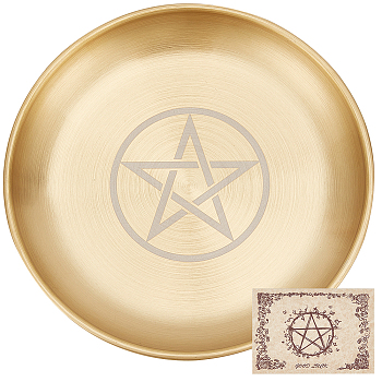 1Pc 201 Stainless Steel Candle Holder, Tarot Theme Tealight Tray, Home Tabletop Centerpiece Decoration, Flat Round, Star, 14.1x1.1cm, Inner Diameter: 13.5cm