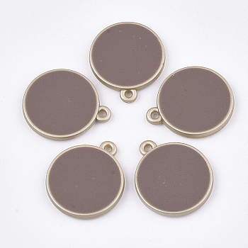 CCB Plastic Pendants, with Enamel, Flat Round, Rosy Brown, 26x22x4mm, Hole: 2mm