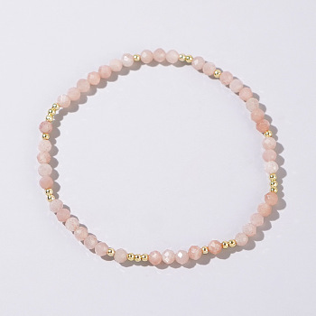 Natural Pink Opal Round Beads Stretch Bead Bracelets for Women, Faceted, Inner Diameter: 6-7/8 inch(17.5cm)