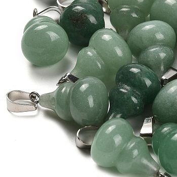 Natural Green Aventurine Pendants, with 201 Stainless Steel Finding, Gourd, 22~23x13mm, Hole: 4x7mm