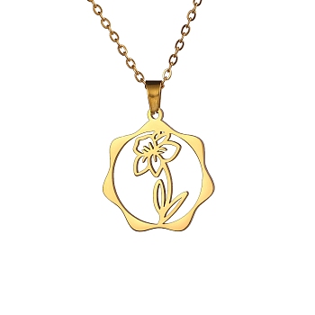 Stainless Steel Pendant Necklace, Golden, March Daffodil, 16.14~19.69 inch(41~50cm) 