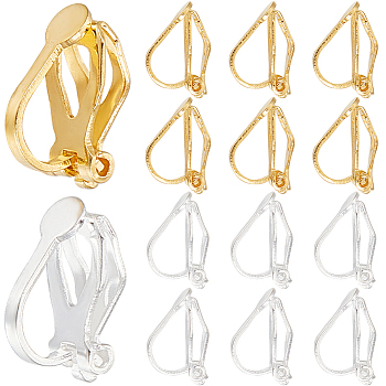 100Pcs 2 Colors Brass Clip-on Earring Findings, for Non-Pierced Ears, Golden & Silver, 13x6x8mm, 50Pcs/color