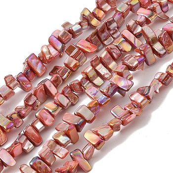 Natural Freshwater Shell Beads Strands, Dyed, AB Color, Nugget, Pale Violet Red, 7~17.5x5~5.5x6~8.5mm, Hole: 1.2mm, about 72~73pcs/strand, 15.35''(39cm)