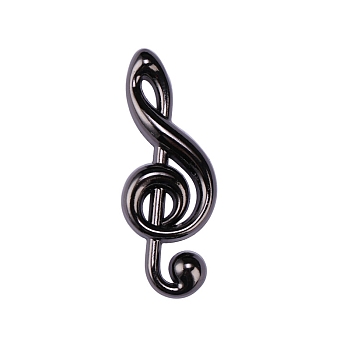 Alloy Brooches, Treble Clef Pins, Musical Note Pins, Gunmetal, 26x18mm