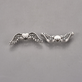Tibetan Style Alloy Beads, Cadmium Free & Nickel Free & Lead Free, Wing, Antique Silver, 20x7x3mm