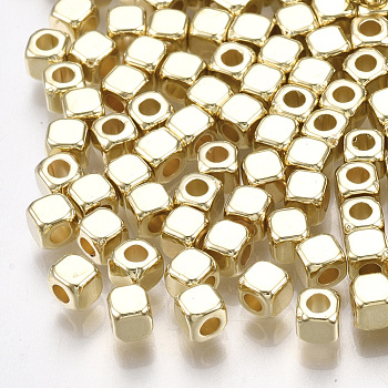 CCB Plastic Spacer Beads, Cube, Light Gold, 3x3x3mm, Hole: 1.5mm