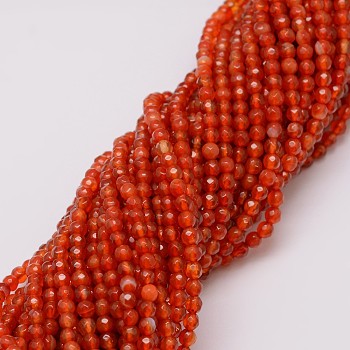Natural Agate Bead Strands, Dyed, Faceted, Round, Brown, 4mm, Hole: 0.8mm, about 90~92pcs/strand, 14 inch