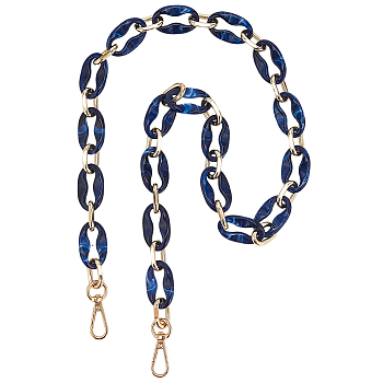 Oval Resin Link Purse Chains, with Alloy Clasps, for Bag Replacement Accessories, Light Gold, Medium Blue, 874mm