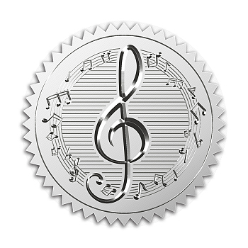 Custom Silver Foil Embossed Picture Sticker, Award Certificate Seals, Metallic Stamp Seal Stickers, Flower with Word Honor Roll, Musical Note Pattern, 5cm, 4pcs/sheet