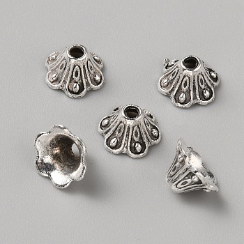 Alloy Bead Caps, Flower, Antique Silver, 7.5~8x5mm, Hole: 1.3mm