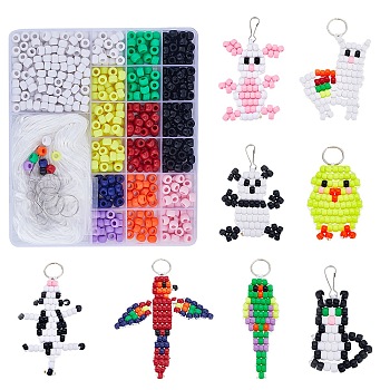 DIY Animal Keychain Making Kit, Including Barrel Resin Large Hole Beads, Iron Split Key Rings & Keychain Clasp Findings, Mixed Color, 625Pcs/box