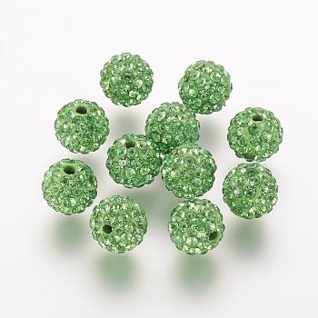 Polymer Clay Rhinestone Beads, Grade A, Round, Pave Disco Ball Beads, Peridot, 10x9.5mm, Hole: 1.5mm